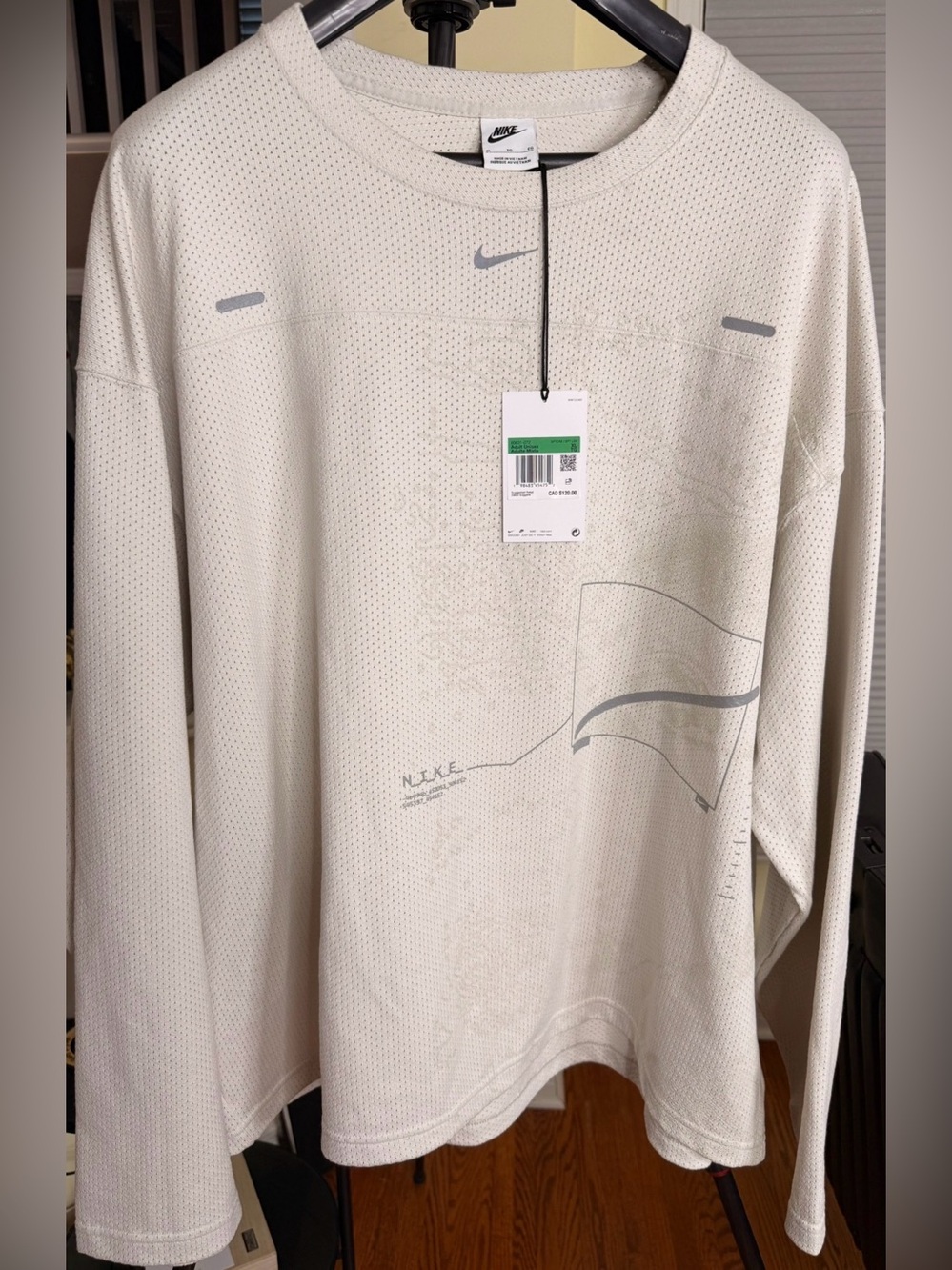Beautiful Nike Oversized Mesh long sleeve Pullover - Cream with Gray Accents
